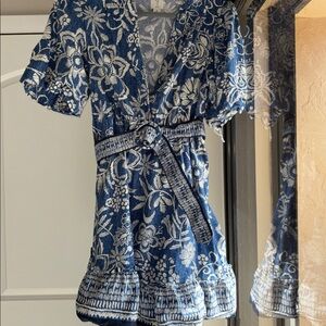 Joie Blue and White Floral Midi Dress